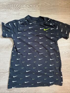 Nike Black Tee with White & Neon Green Swooshes